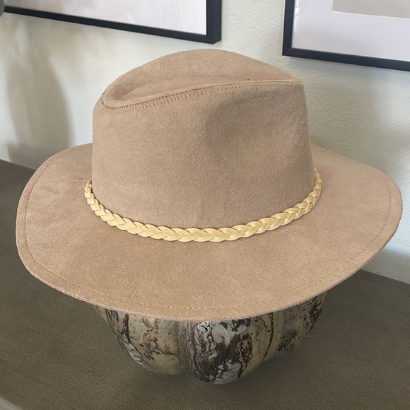 Glitzy Bella Women’s Suede Hat, Beige with Creme braid & crystal embellishments - Picture 3 of 10